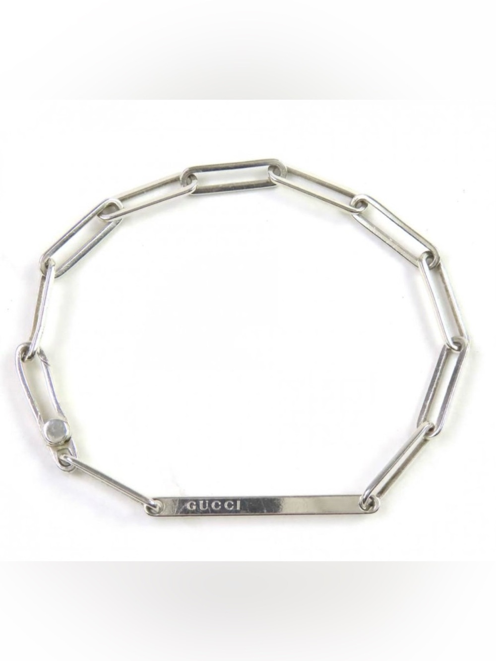 Gucci Sterling Silver ID Bar Bracelet with Paperclip chain - Picture 2 of 5
